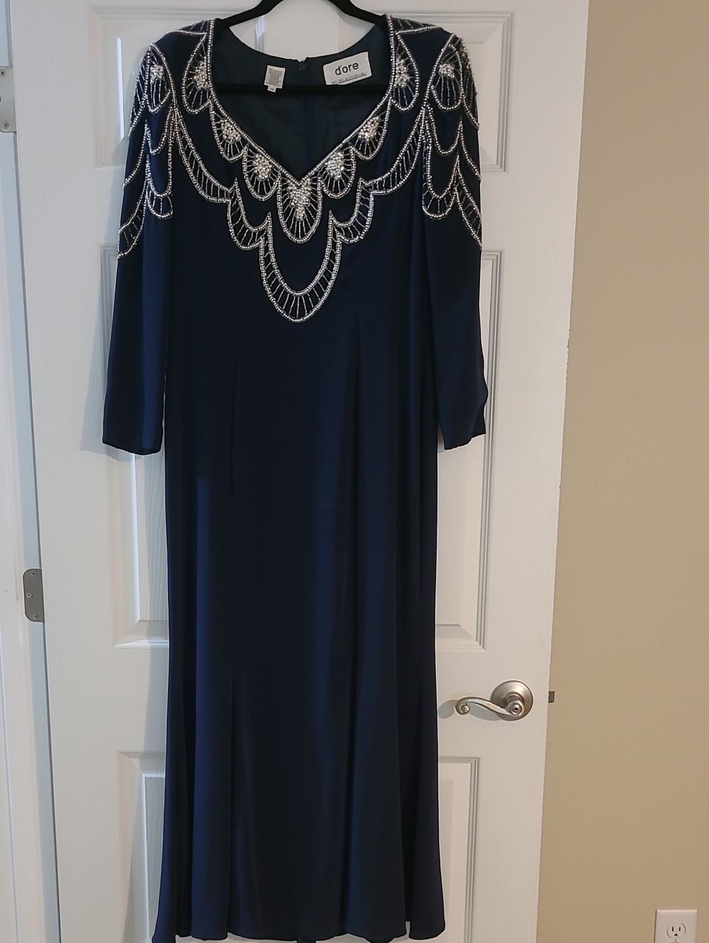 D'ore Navy Beaded V-Neck Maxi Dress Size 10